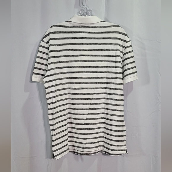Express Men's White Striped 2 Button Stretch Pique Polo Shirt Size Large EUC - Picture 5 of 6